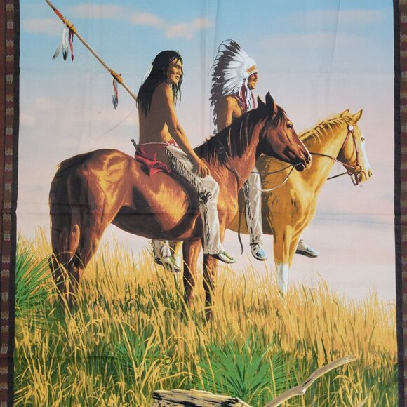 Native American-Themed Fabric Panel Jim Hautman Art By Cranston 35" X 44" Cotton - Picture 2 of 4
